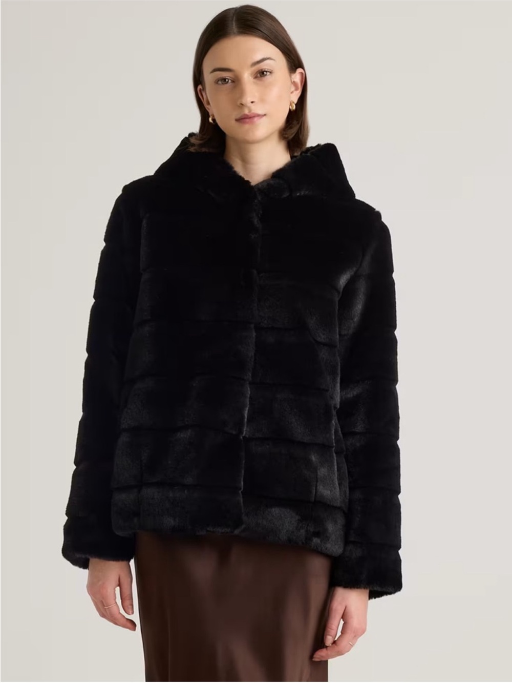 NWOT Quince Hooded Faux Fur Black Teddy Jacket XL